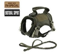 Military Tactical Adjustable Nylon Chihuahua Yorkshire Pug Schnauzer Training Hunting Harness Lash Set with Control Handle,Vert