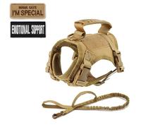Military Tactical Adjustable Nylon Chihuahua Yorkshire Pug Schnauzer Training Hunting Harness Lash Set with Control Handle,Brun