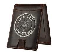Military Veteran Products Portefeuille USMC avec blocage RFID Marine Corps Porte-cartes à deux volets | Cuir Crazy Horse et pince à billets - Petite entreprise appartenant à un vétérinaire USMC