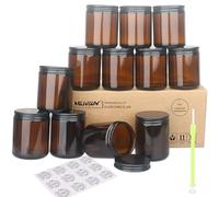 MILIVIXAY Lot de 12 bocaux à bougies de 250 ml en verre épais ambré foncé avec couvercles en métal noir - Bocaux à bougies vides en vrac pour la fabrication de bougies - Bocaux de conserve pour épices