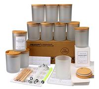 MILIVIXAY Lot de 12 bocaux à bougies en verre dépoli de 200 ml avec couvercles et kits de fabrication de bougies - Pots vides en vrac pour la fabrication de bougies.