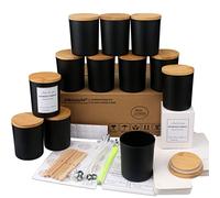 MILIVIXAY - Lot de 12 bocaux à bougies en verre mat noir 295 ml avec couvercles et kits de création de bougies, vides, récipients à épices et poudres