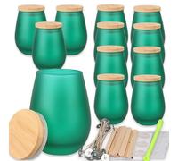 Milivixay Lot de 12 pot à bougies de 311,8 g avec couvercles en bambou et kits de fabrication - Pots à bougies vert mat, ovales