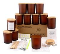 MILIVIXAY Lot de 12 pots à bougies en verre ambré givré de 283,5 g avec couvercles et kits de fabrication de bougies - Bocaux vides en vrac pour la fabrication d'épices, de poudres
