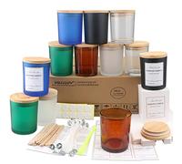 Milivixay Lot de 12 pots à bougies en verre multicolore de 283,5 g avec couvercles et kits de fabrication - Pots à bougies vides