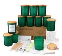 MILIVIXAY Lot de 12 pots à bougies en verre vert mat de 283,5 g avec couvercles et kits de fabrication de bougies - Pots à bougies vides en vrac pour la fabrication de bougies - Conteneurs à épices