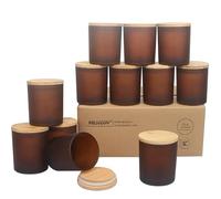 MILIVIXAY Lot de 12 pots en verre épais ambré givré de 10 onces avec couvercles, pots vides en vrac pour la fabrication de bougies, contenants pour épices et poudre.