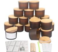 MILIVIXAY Lot de 20 bocaux à bougies en verre ambré givré de 113,4 g avec couvercles et kits de fabrication de bougies - Petits pots vides pour la fabrication de bougies - Conteneurs à épices, poudre