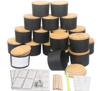 MILIVIXAY Lot de 20 pots de 118 ml en verre mat noir avec couvercles et kits de fabrication de bougies - Gros paquet d'ampleur, grande ouverture, petits pots à bougies vides pour la fabrication de