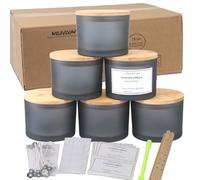 MILIVIXAY Lot de 6 bocaux à bougies en verre épais gris givré avec couvercle en bambou givré de 473,6 g pour grandes bougies