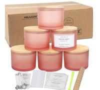 MILIVIXAY Lot de 6 pots à bougies de 473,6 g avec couvercles en bambou et kits de fabrication de bougies - Bocaux vides en verre épais rose mat pour la fabrication de grandes bougies - Pots à épices