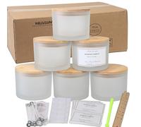 MILIVIXAY Lot de 6 pots à bougies de 473,6 g avec couvercles en bambou et kits de fabrication de bougies - Pot à bougie à 3 mèches, bocaux vides en verre blanc givré épais pour la fabrication de