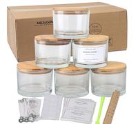 MILIVIXAY Lot de 6 Pots à Bougies de 473,6 g Avec Couvercles en Bambou et Kits de Fabrication - Pots en Verre Épais Transparent à 3 Mèches Pour Grandes Bougies