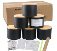 MILIVIXAY Lot de 6 Pots à Bougies de 473,6 g Avec Couvercles en Bambou et Kits de Fabrication - Pots en Verre Épais Noir Mat pour Grandes Bougies