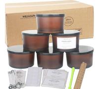 MILIVIXAY Lot de 6 pots à bougies de 700 ml avec couvercles en métal et kits de fabrication de bougies - Pot à bougie à 3 mèches, bocaux vides en verre épais ambré givré pour la fabrication de grandes