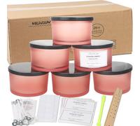 MILIVIXAY Lot de 6 pots à bougies de 710 ml avec couvercles en métal et kits de fabrication - Bocaux vides en verre épais rose mat pour grandes bougies - Pots à épices