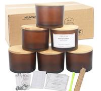 MILIVIXAY Lot de 6 pots de cire de 16 onces avec couvercles en bambou et kits de fabrication de bougies, pot de cire à 3 mèches, pots de verre épais en ambre dépoli vides en vrac à faire