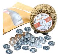 MILIVIXAY Mèche de Bougie 100% Chanvre Bio avec revêtement en Cire d'abeille Naturelle, Bobine de 60 m,Taille épaisse (2,0 mm)+languettes de Maintien de mèche (200 pièces).pour Fabrication de Bougie.