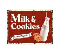 Milk And Cookies Served Nightly Metal Tin Sign Vintage Rustic Wall Decor for Cozy Kitchen or Bedroom 8 X 12 inch