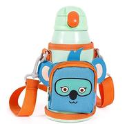 MILK and MOO Bouteille d'eau en acier pour enfants avec sac - 550 ml, anti-fuite, sans BPA, respectueux de l'environnement, design amusant et coloré - Parfait pour l'école, les voyages et les