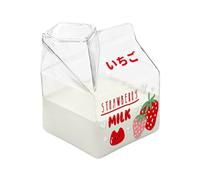 Milk Carton Glass Mug Square Cute Breakfast Cup for Home Portable Students Clear Milk Cups Strawberry Tea and Coffee Glasses