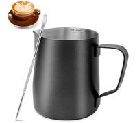Milk frother, 350 ml stainless steel milk jug with graduation markings and decoration pen for making latte art and cappuccino