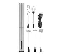 Milk Frother - Acier inoxydable et ABS 3,2 x 25,6 cm Rechargeable Coffee Frother Quiet 3 Speed Wand Foamer | Portable Handheld Mixer, Multi-head Whisk Set For, Lait, Thé, Chocolate, Bar