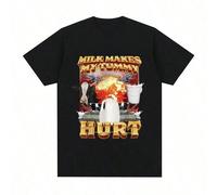 Milk Makes My Tummy Hurt T-shirt Lactose Tolerant Funny Meme Graphic T Shirt Women Fashion Vintage Hip Hop Short Sleeve T-shirts - Product Name:Summer T-shirts- Fabric: 100%Cotton- Color: Black,Blue,D