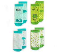 Milk&Moo Chaussette Bebe Chacha Grenouille et Petit Escargot Chaussettes Bébé Fille et Garçon, Chausson Naissance, Chaussette Enfant, Chaussettes Pantoufle, Lot de 4 Paires, Coton, Épais, 12-24 Mois