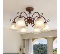 Milk Verre Chandelier Huile frottée Bronze Sputnik Mid Century Lamp Farmhouse Rustic Flower Semi Flush Mount Plafond Light for Bedroom Bathroom Living Dining Room