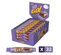 Milka - 1 Présentoir de 32 barres de Milka LEO GO - Gaufrette Croustillante enrobée de Chocolat au Lait et Biscuit - (32x48g)