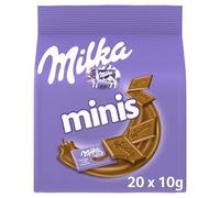 MILKA - 1 Sachets de 20 Mini Tablettes Milka - Mignonnettes de Chocolat Emballés Individuellement - Chocolat au Tendre Lait du Pays Alpin - 200g
