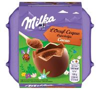 Milka - 4 Œufs Coques Chocolat et Cacao - Œufs de Pâques en Chocolat Fourrés à la Crème au Lait et Cacao - Idée Cadeau - Chocolat à Offrir - 1 Boîte de 136 g