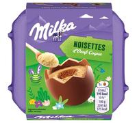 Milka - 4 Œufs Coques Chocolat Noisette - Œufs en Chocolat de Pâques - Fourrés à la Crème au Lait - Idée Cadeau - 1 Boîte 136 g