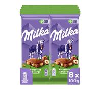 Milka - 8 tablettes de chocolat au lait et aux noisettes entières - (8x100g)