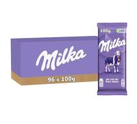 MILKA - 96 Tablettes de Chocolat au Lait Milka 100g - Chocolat au Tendre Lait du Pays Alpin - Lot de Tablettes de Chocolat au Lait - Lot de 96x100g