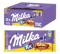 Milka Alpenmilch Schokolade & TUC Cracker 18 x 87g, Zartschmelzende Schokoladentafel mit gesalzenen Crackern
