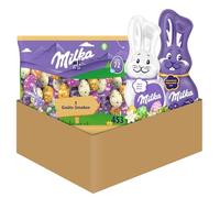 Milka - Assortiment de Chocolats de Pâques : 1 Lapin Chocolat Blanc, 1 Lapin Chocolat au Lait, 1 Sachet de Petits Œufs Mix 5 Goûts - Chocolat à Offrir - Lot x3