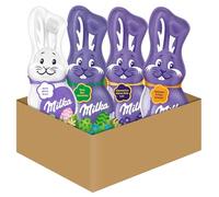 Milka - Assortiment de Chocolats de Pâques : 1 Lapin Chocolat Blanc, 1 Lapin Chocolat au Lait Noisettes, 1 Lapin Chocolat au Lait, 1 Lapin Chocolat au Lait Croustillant - Chocolat à Offrir - Lot x4
