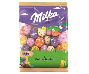 Milka - Assortiment de Petits Œufs en Chocolat de Pâques - Goût : Mix 5 Goûts - Lait, Lait Praliné, Blanc Praliné, Biscuit, Chocolat Blanc - Chocolat à Offrir - 1 Sachet 350 g