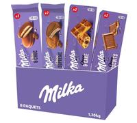 MILKA - La Boîte Variété Milka - Assortiment de 8 Paquets de Gâteaux au Chocolat au Lait : Choc & Choc x2, Choco Suprême x2, Choco & Cake x2, Choco Biscuits x2 - Idéal pour le Goûter - Lot de 1,36kg