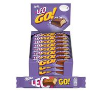 Milka LEO GO - Gaufrette Croustillante enrobée de Chocolat au Lait et Biscuit Léo - Présentoir de 32 Barres (48 g)