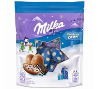MILKA - Bonbons de Noël Milka Oreo - Chocolat au Lait du Pays Alpin Fourré Crème Confiseur au Lait et Eclats de Biscuit Cacaoté - Chocolat de Noël à Offrir ou à Partager Sachet 14 Bonbons soit 86g