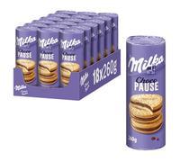 Milka Choco Pause, 12 biscuits ronds fourrés à la crème au chocolat en rouleau - Pack de 18 x 260g