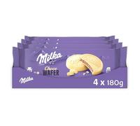 MILKA - Choco Suprême - Biscuits Gaufrettes Enrobés de Chocolat Blanc - Tendre Lait du Pays Alpin - Idéal Goûter, Snack, Petit Déjeuner - Lot de 4 x 180 g (6 Gâteaux par Paquet)