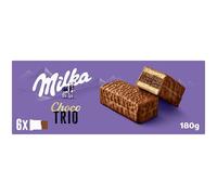 MILKA - Choco Trio - 1 Paquet de 6 Sachets de Gâteau Choco Trio - Gâteaux Moelleux Enrobé de chocolat au Lait Milka - Idéal pour le Goûter - 180g