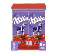 Milka - Chocolat au Lait et Éclats de Caramel Daim - 8x100g | 8 Tablettes de 100g | Tendre chocolat au lait Milka avec éclats de caramel croquant Daim | Idéal pour une pause douceur