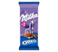 MILKA - Duo de Tablettes Chocolat Lait Gourmand aux Morceaux Oreo, Texture Fondante (2x100g) - Le Lot De 4