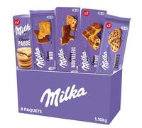Milka - La Moyenne Boîte (8 Paquets) : Choco Moo'elleux, Cookies Sensations x2, Choco & Cake x2, Choco Moo, Pause Choco x2 - 1,10kg