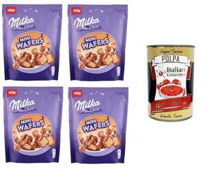 Milka Mini plaquettes de riz ricoperto di cioccolato al latte delle alpi gaufre enveloppée de chocolat au lait des Alpes 4 x 110 g + Italian Gourmet polpa 400 g